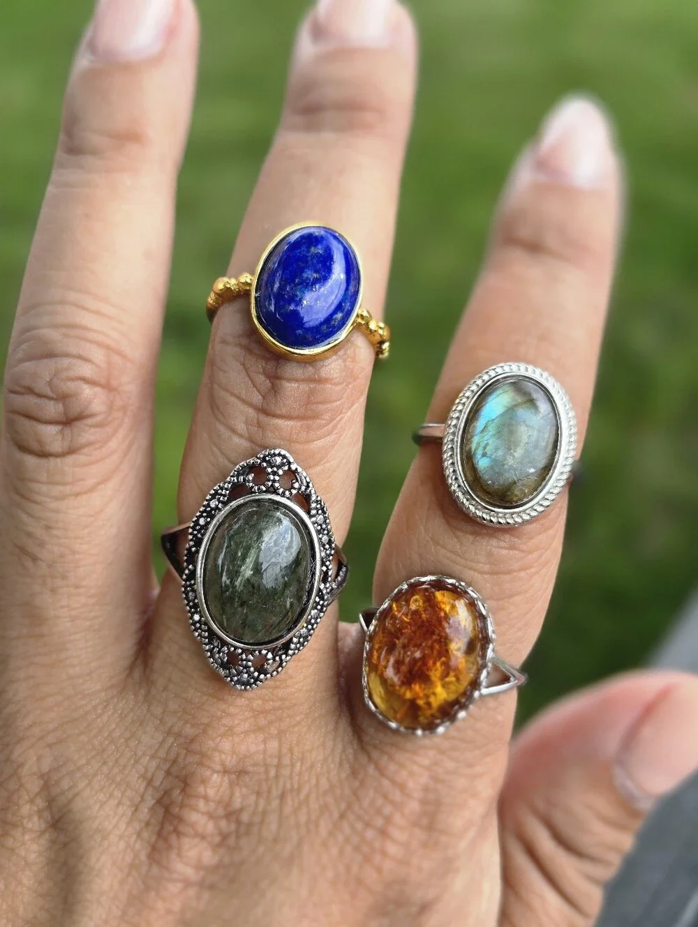 Blue Flash Labrodorite Statement Ring Adjustable
